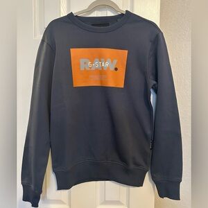 G-Star Men's Crewneck Sweater in Dark Blue with Orange Logo NWT